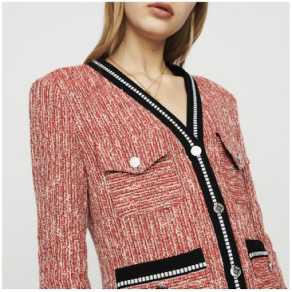 Maje Red Tweed pattern Jacket size S